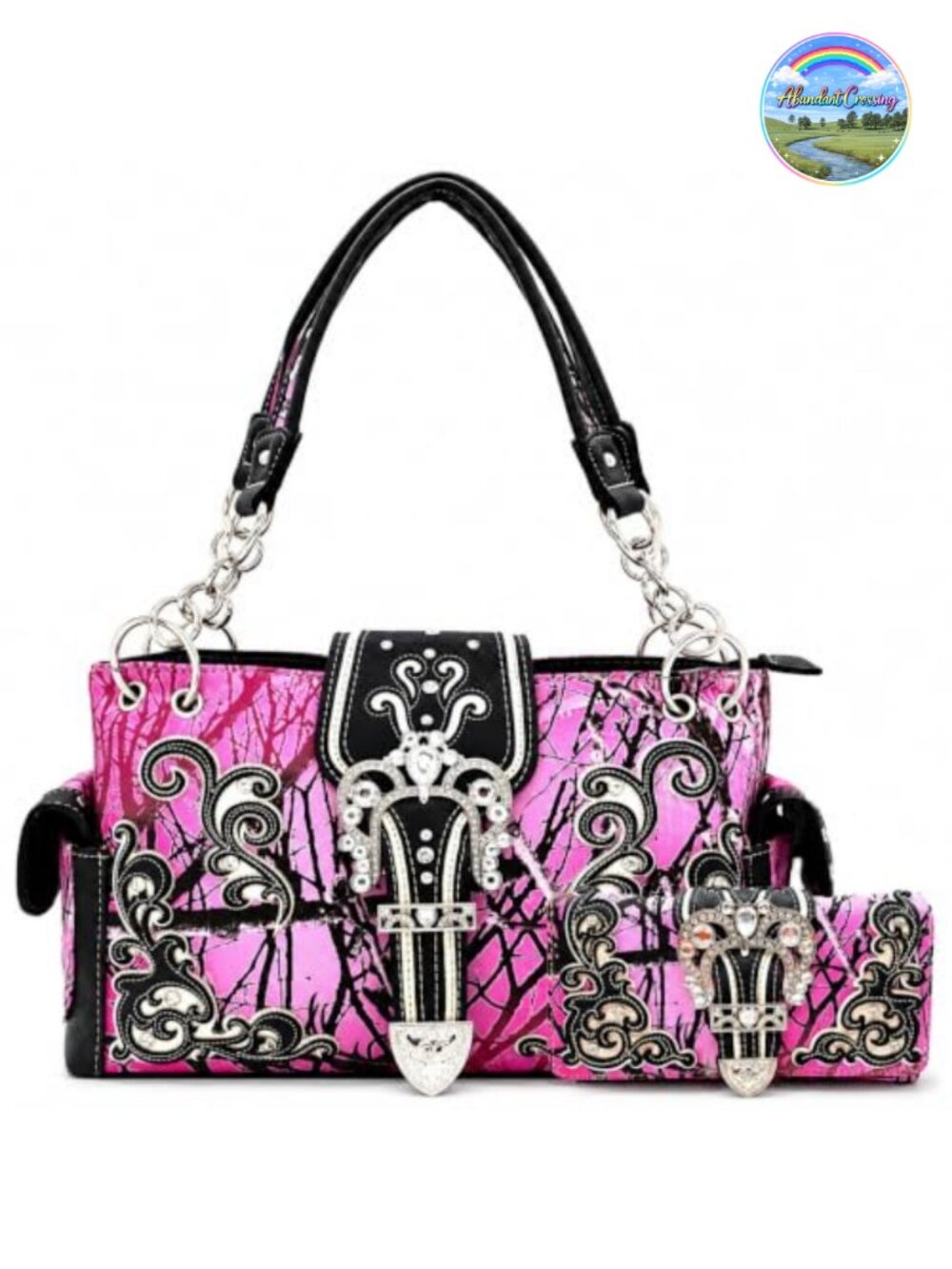Western Camouflage Purse and Wallet Set, PU Leather Shoulder Bag